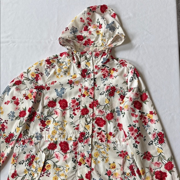 Linda Anderson Rose Floral Hooded Drawstring Spring Raincoat Jacket Size Large - Picture 2 of 7